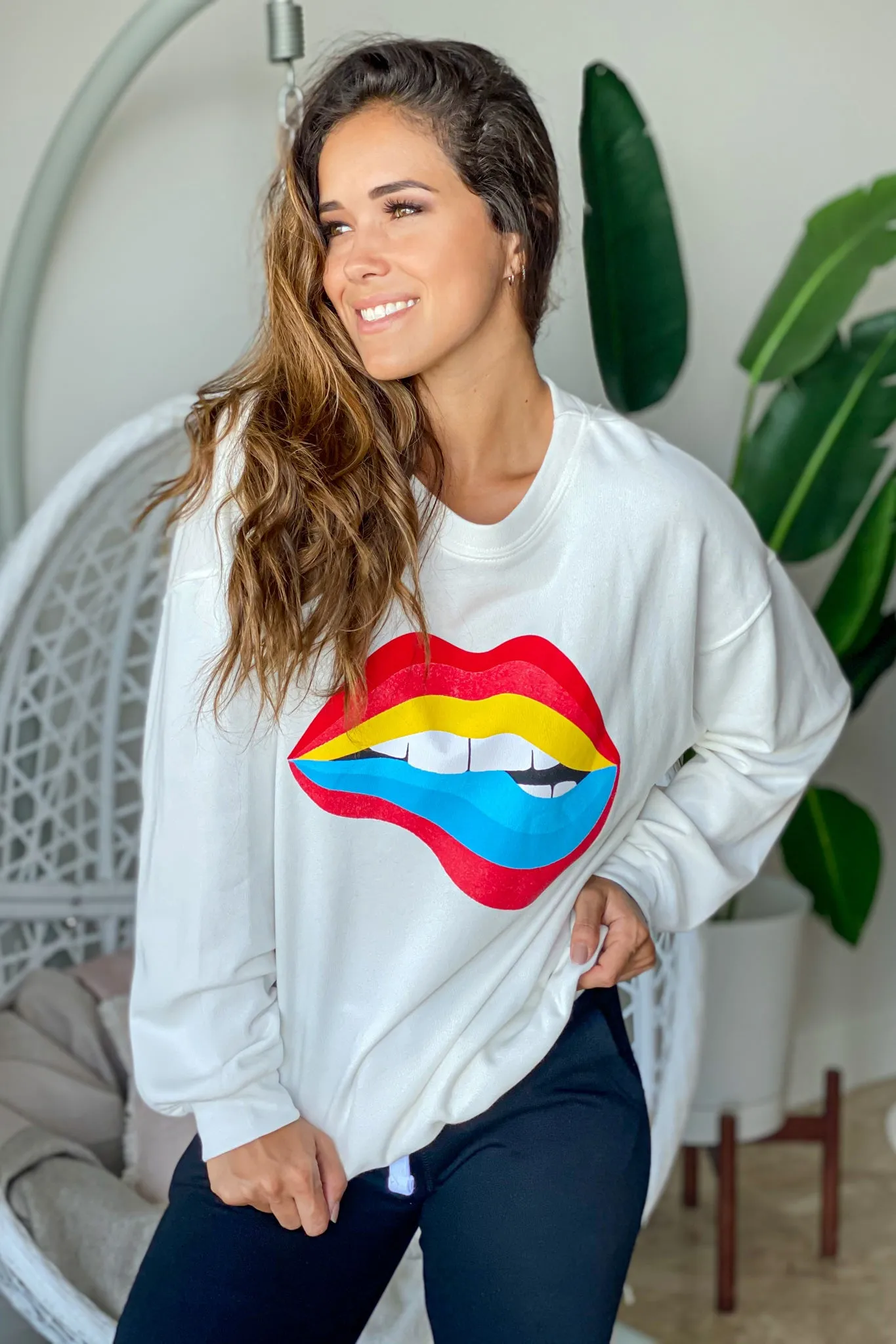 Off White Rainbow Lip Sweater