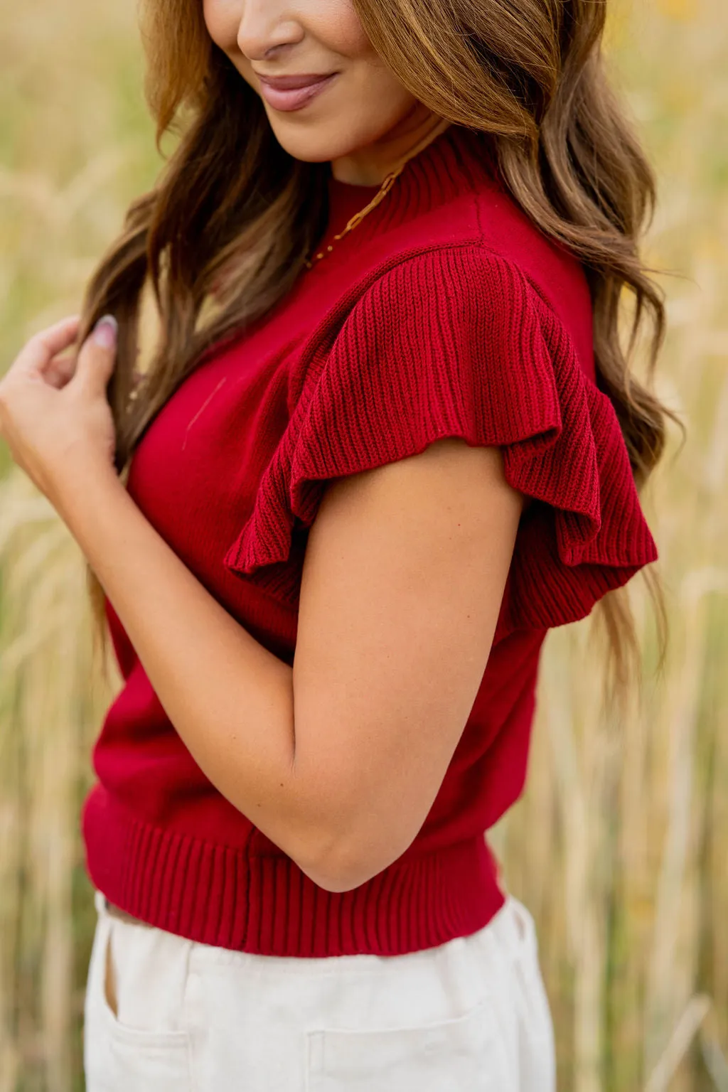 Thick Ribbed Ruffle Knit Tee